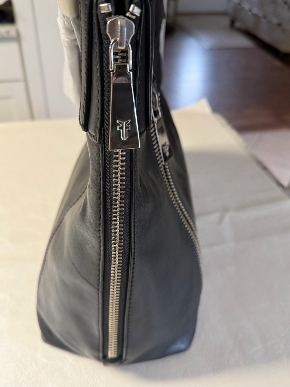 Frye Lena Black Leather Zip-Front Shoulder Bag - Picture 3 of 14